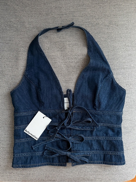 Reformation Tops - Reformation Kyleigh Denim Halter Top